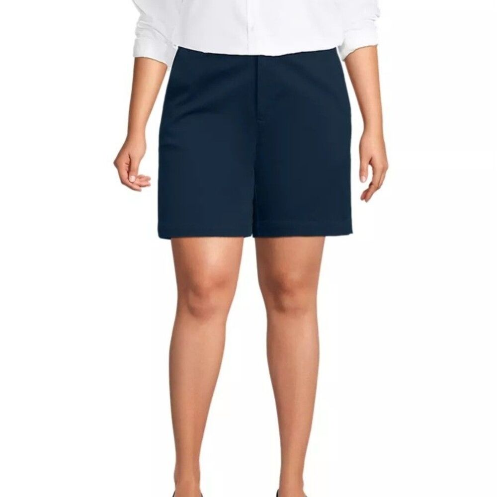 NEW Lands' End Navy Blue Cotton Classic High Rise Coastal Nautical Chino Shorts